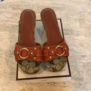 Coach Red /Khaki wedge sandal